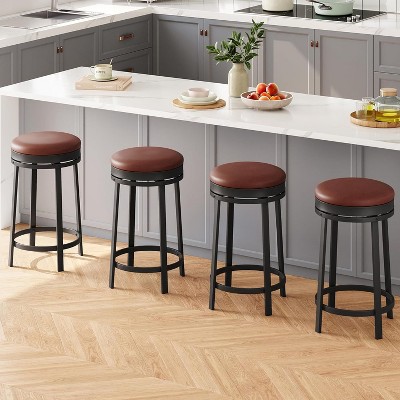 Set of 4 24.4" Swivel Counter Height Stools, Backless Round Bar Stools with PU Leather Cushion, Metal Frame, for Kitchen Island and Home Bar