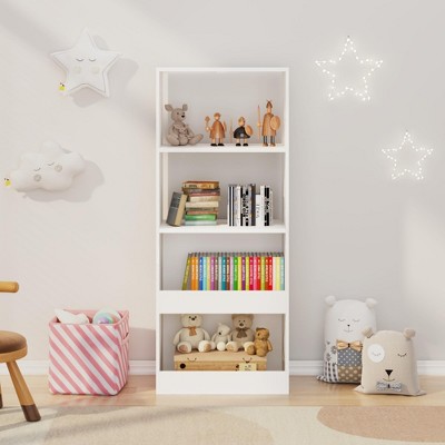LOVSON Children's Bookcase, Four Shelf Bookcase, Book Organizer, Toy Storage Cabinet, White
