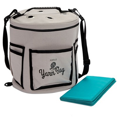 Juvale Grey Yarn Bag with Dividers for Portable Knitting Kit, Crochet Bag for Accessories and Supplies Storage (11.8 x 9.8 In)