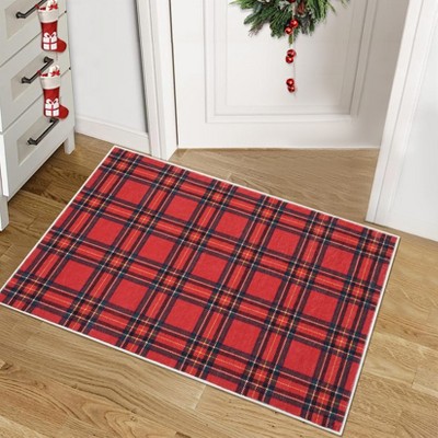 Washable Christmas Area Rug for Living Room, Soft Non Slip Plaid Xmas Carpet, Winter Holiday Decorative Floor Cover for Bedroom Dining Room
