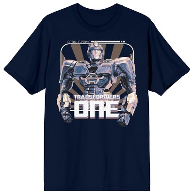 Transformers One Optimus Prime Character Square Adult Navy Crew Neck Short Sleeve T-shirt
