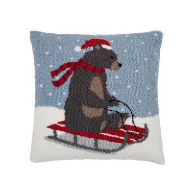 C&F Home Sledding Bear Hooked Christmas Throw Pillow, 18" x 18"