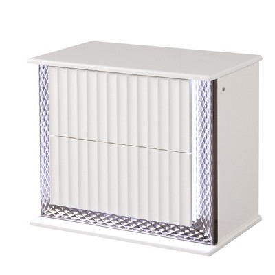 KIGFTSOD Contemporary Style 2-Drawer Nightstand Made with Diamond-Patterned Side Accents with LED Lighting,White