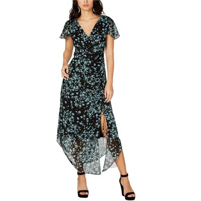 I.N.C International Concepts Womens Flutter-Sleeve Ruched Floral Maxi Dress, Black, 16