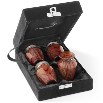 Reminded Adult Cremation Memorial Urn for Human Ashes, Wood Grain Brass Funeral Urn with Velvet Bag