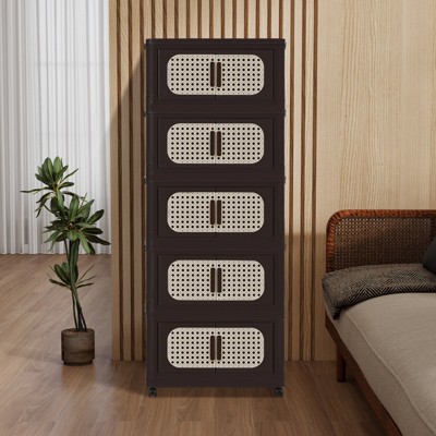 Aortzio Retro 5 Tiers Stackable Foldable Storage Bins With Lids And Wheels