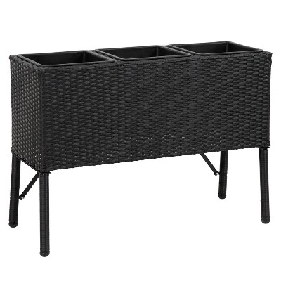 Sunnydaze 3-Section Wicker Raised Planter Bed for Indoor or Outdoor Use - Black