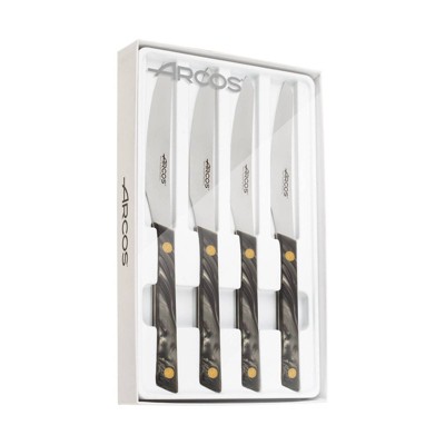 Arcos 4pc Flysch Steak Set Gray: Stainless Steel Serrated Blade, Polypropylene Handle, Hand Wash, 10-Year Warranty