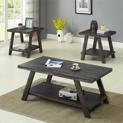 CAVINAS Coffee Tables for Living Room Contemporary Rectangle Replicated Wood Coffee Table Set with a Shelf and Wide-angled Legs