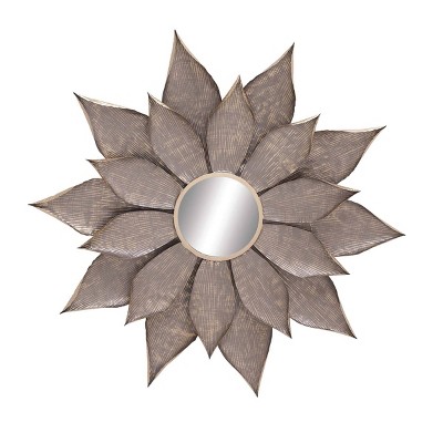 Metal Starburst Wall Mirror Light Brown - Olivia & May: Rustic Iron Frame, No Assembly Required