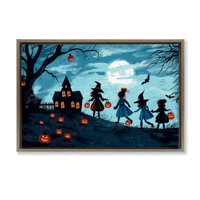 Stupell Industries Witch Trick Or Treaters Floating Frame Canvas Art