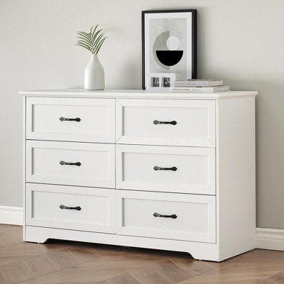 5/6 Drawer Dresser, Farmhouse Chest of Drawer with Metal Handles, Modern Storage Organizer with Anti-Collapse Design, Wooden Tall Dresser