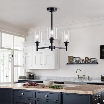 3-Light Chandelier for Dinning Room Kitchen Farmhouse Chandelier with Clear Glass