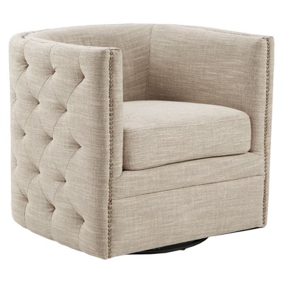 Milton Swivel Chair - Cream: Comfortable Living Room Seating, Tufted Back, No Assembly Required