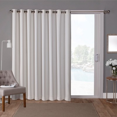 EXCLUSIVE HOME Sateen Twill Woven Room Darkening Blackout Wide Patio Grommet Top Single Curtain Panel