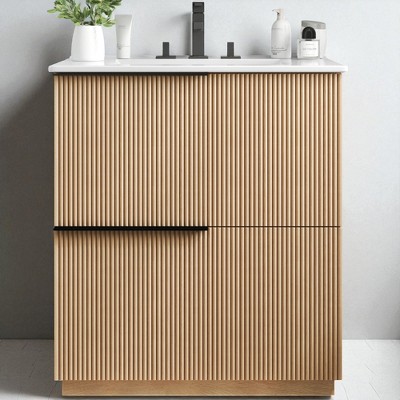 30" Bathroom Vanity with Ceramic Sink Basin, Soft-Close Undermount Drawers, Full-Extension Storage Drawers，no faucet
