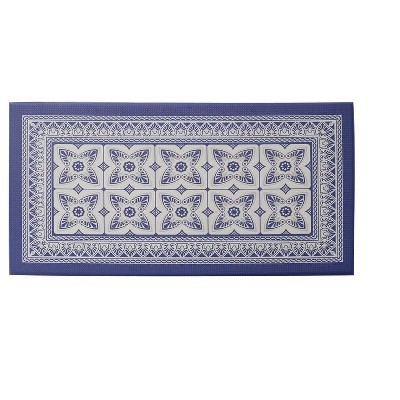 J&V TEXTILES 20" x 55" Oversized Cushioned Anti-Fatigue Kitchen Runner Mat (Blue Geo)