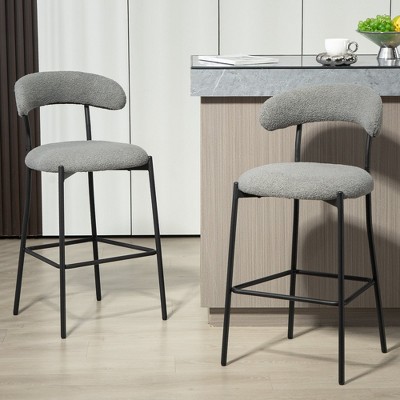 MOEPISY Set of 2 Bar Stools Teddy Fabric Cover Kitchen Island Counter Bar Stool With Black Powder Coating Base