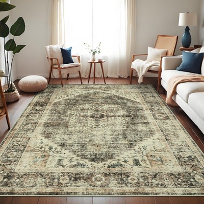 Vintage Rugs for Living Room Bedroom Floral Medallion Washable Area Rug