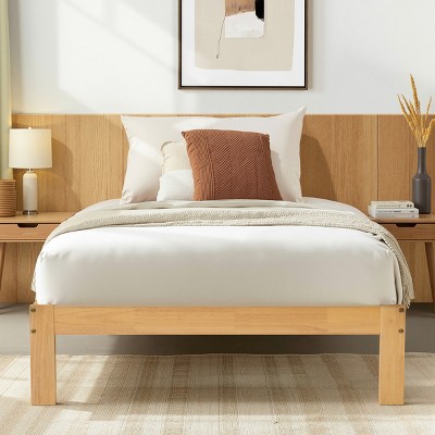 Solid Wood Platform Bed Frame with Wooden Slat Support, Wood color