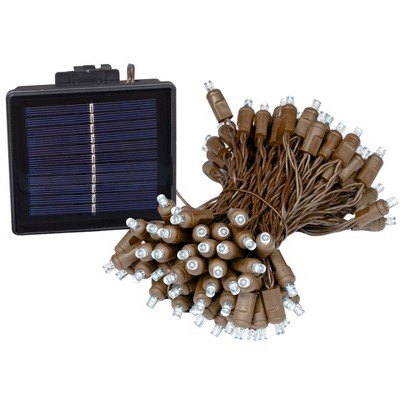 Novelty Lights 100 Light Solar Powered LED Outdoor Mini Light String, 34 Feet on Brown Wire, 5mm Bulbs, Automatic Dusk to Dawn Operation
