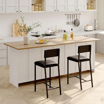 2pcs Bar Stools, Set of 2 Dining Chairs, Kitchen Breakfast Chairs with Upholstered, 26" Tall Counter Bar Stools, Easy Assembly, for Dining Room