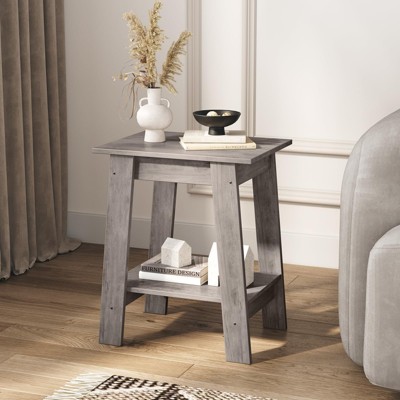 End Table, Rustic Side Table with Storage Shelf, Small Center Table, 2 Tier Accent Table, Narrow Night Stand