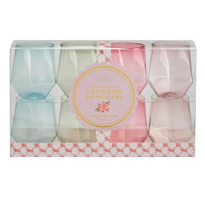 Posh Setting 12 oz Assorted Plastic Disposable stemless Wine goblet - 8 Pack