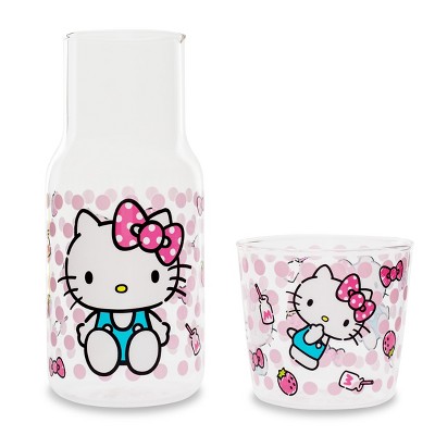 Silver Buffalo Sanrio Hello Kitty Pink Dots 18-Ounce Glass Pitcher and 8-Ounce Cup