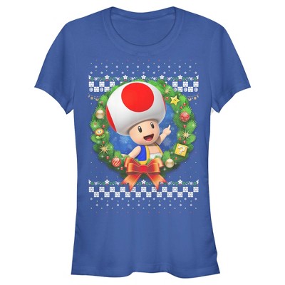 Juniors Womens Nintendo Christmas Toad Wreath T-Shirt