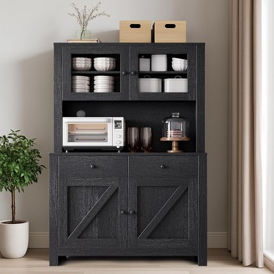 Freestanding Pantry Cabinet with 4 Doors and Adjustable Shelves With Large-Capacity Storage Cabinet with Microwave Stand & Coffee Bar Cabinet