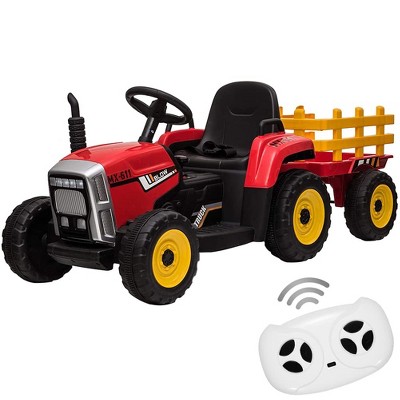 12V Kids Ride On Tractor Battery Powered Electric Tractor w/ Trailer Toddlers，Remote Control, 2+1 Gear Shift, EVA Treaded Tires, LED Lights, MP3, USB