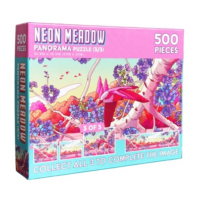 de.bored Neon Meadow 3 of 3 Panorama Puzzle - 500pc: Nature Jigsaw for Memory & Motor Skills