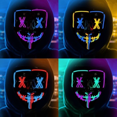 GustoWave 4PACK Halloween Scary Mask LED Mask -LED X Eye Purge Mask-LED Light Up Mask for Halloween Costume - Creepy Role Play - Unisex Adult Mask