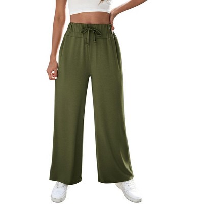 Women's Yoga Pants with Pockets Casual Joggers Loose Lounge Wide Leg High Waisted Drawstring Pants Army Green M