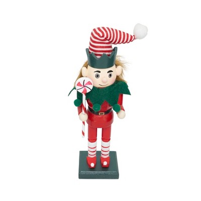 Saro Lifestyle Festive Elf Nutcracker with Classic Holiday Charm, 10", Red