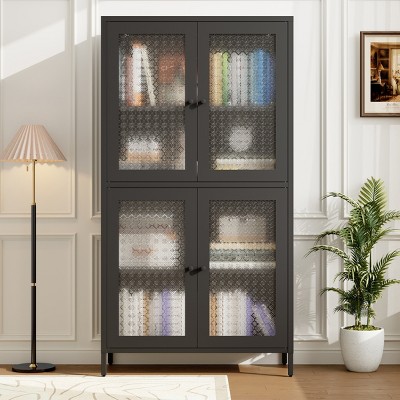 Bookshelf Traditional with Adjustable Shelves and Glass Doors for Home Office 31in Wide - 3irtyhousy