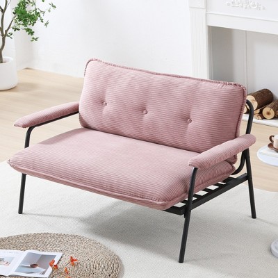 Hrinhom 53"W Mini Loveseat Sofa, Corduroy Sofa Chair with Metal Legs