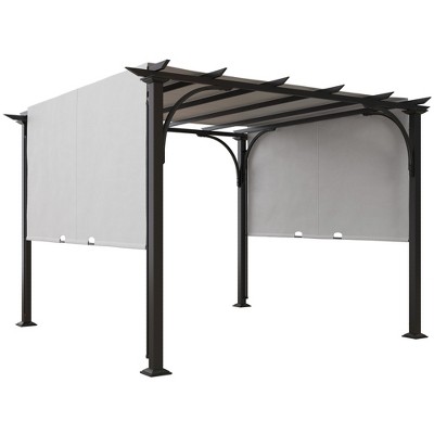Outsunny 10' x 10' Outdoor Pergola Patio Gazebo Retractable Canopy Sun Shelter with Steel Frame