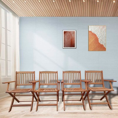 FONTOI Slatted Chairs, Portable Slatted Chairs Set of 4 with Curved Backs, 4-Piece Folding Chairs for Party Kitchen, Brown, 17.75"*31.9"*16.7"