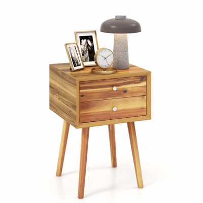 Costway End Table W/Drawers and Storage Wooden Mid-Century Accent Side Table Multipurpose for Bedroom, Living Room Home Furniture Nightstand