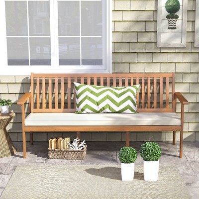 Costway Outdoor 3-Seat Wood Bench 64 Inches Extra Long Acacia Chair with Seat Cushion