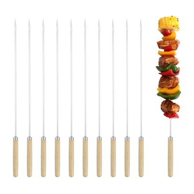 Unique Bargains Barbecue Skewers with Wood Handle Metal Flat Skewers for Grilling 50pcs 13.8"x0.14"