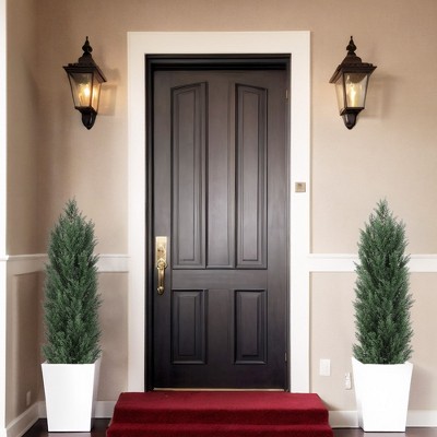 Angel Sar 2 Pack Realistic Artificial Topiary Cedar Trees Outdoor with UV Protection, Artificial Trees for Home Decor Indoor with Long Life