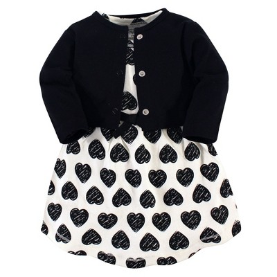 Touched by Nature Baby and Toddler Girl Organic Cotton Dress and Cardigan 2pc Set, Heart