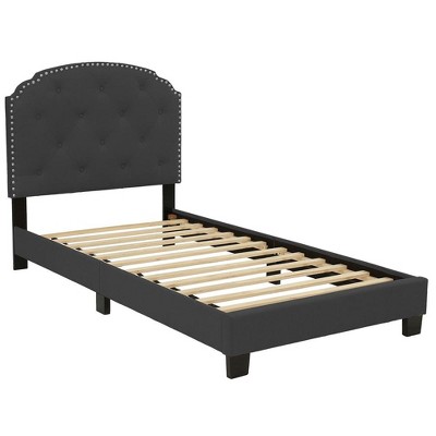 Poundex, Twin Upholstered Bed Frame with Slats in Burlap Fabric