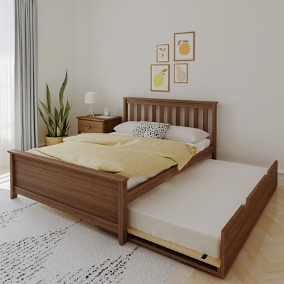 Max & Lily Full Size Bed Frame with Trundle, Solid Wood Platform Bed with Storage