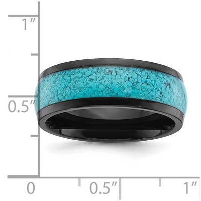Chisel Titanium Polished Black IP-plated with Imitation Turquoise Inlay 8mm Band Ring