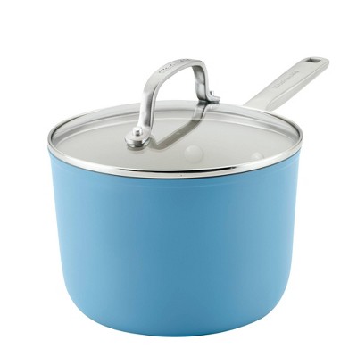 KitchenAid Hard Anodized 3qt Nonstick Ceramic Cookware Sauce Pan - Blue Velvet: Tempered Glass Lid, Stainless Steel Handle