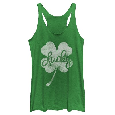 Women's Lost Gods St. Patrick's Day Lucky Retro Shamrock Racerback Tank Top
